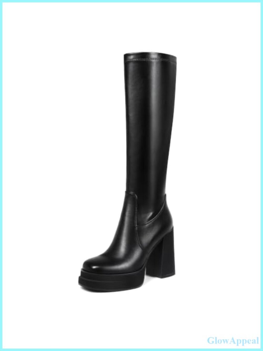 Women's Faux Leather Knee High Boots Chunky Heel Round Toe Side Zip Tall Boots